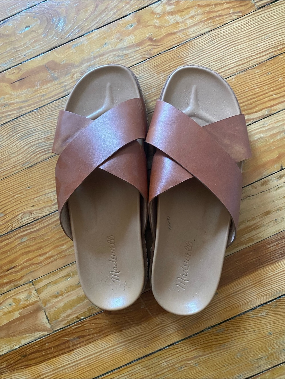 Madewell Women’s Brown Leather Crisscross Slide Sandals